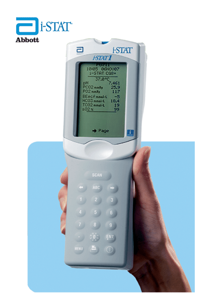 Abbott i-STAT handheld device with i-STAT Cartridges | Portable blood analysis | Blood Gas Analyzer